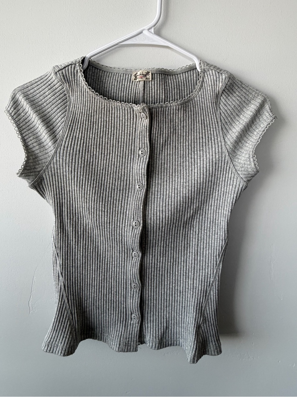 Intimately Free People Gray Ribbed Button Front Top S